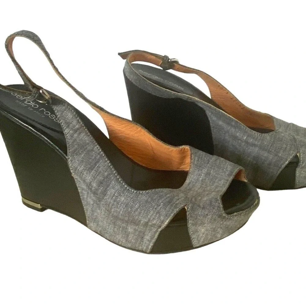 Sergio‎ Rossi sling back peep toe wedges sandals Women size 36